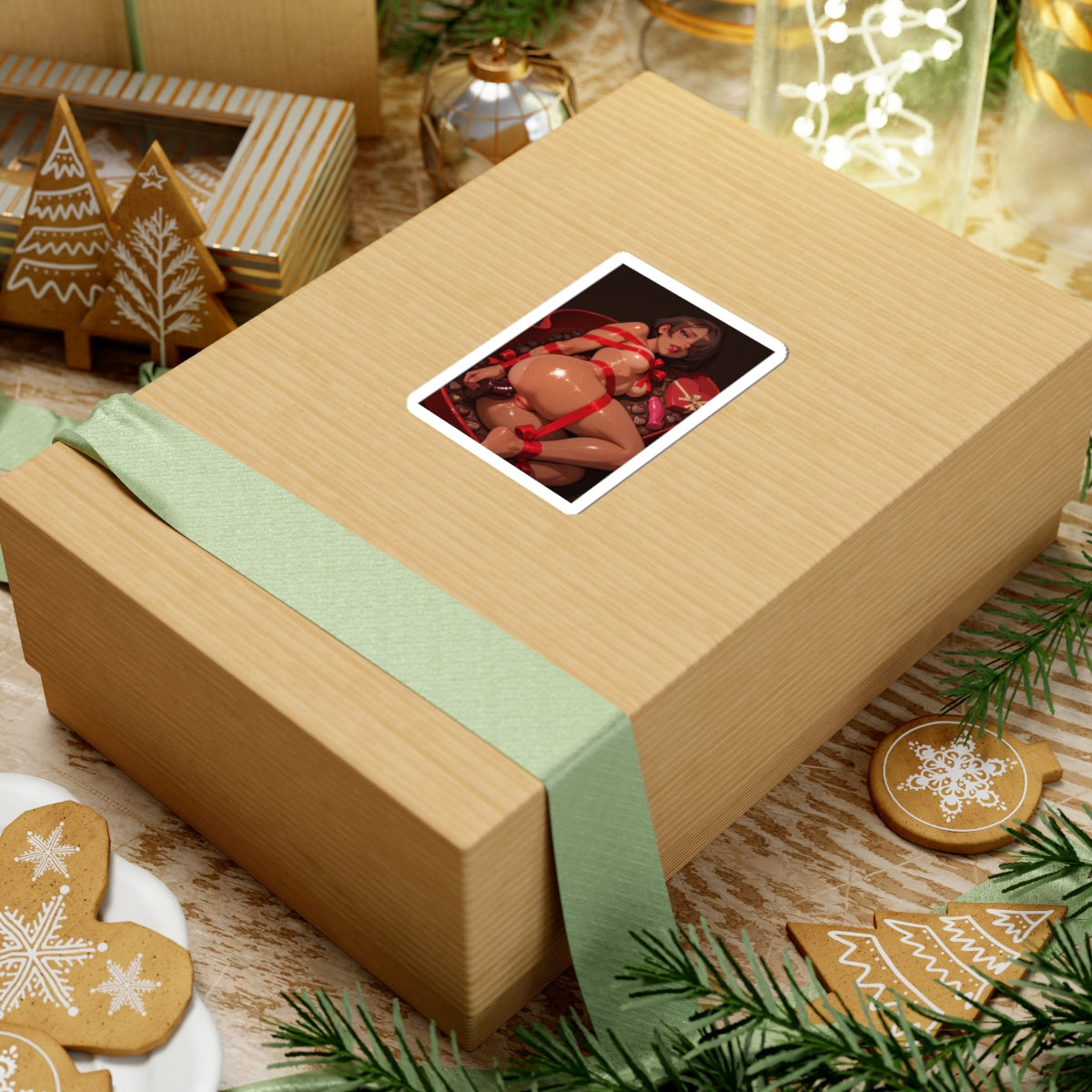 Hentai Waifu Sticker | Gift Wrapped | Anal Dildo | Christmas