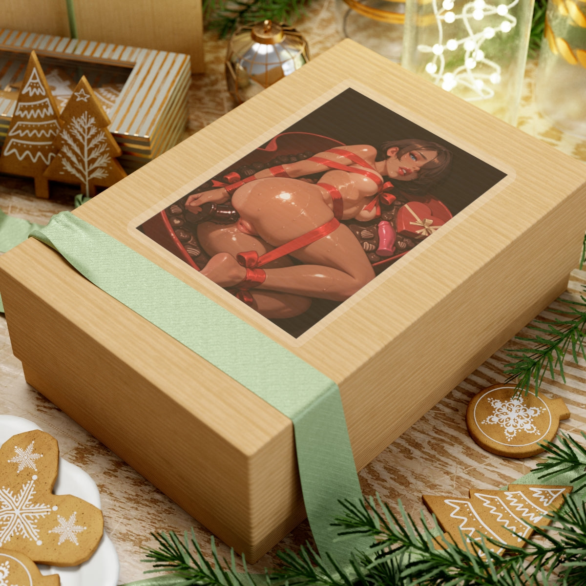Hentai Waifu Sticker | Gift Wrapped | Anal Dildo | Christmas