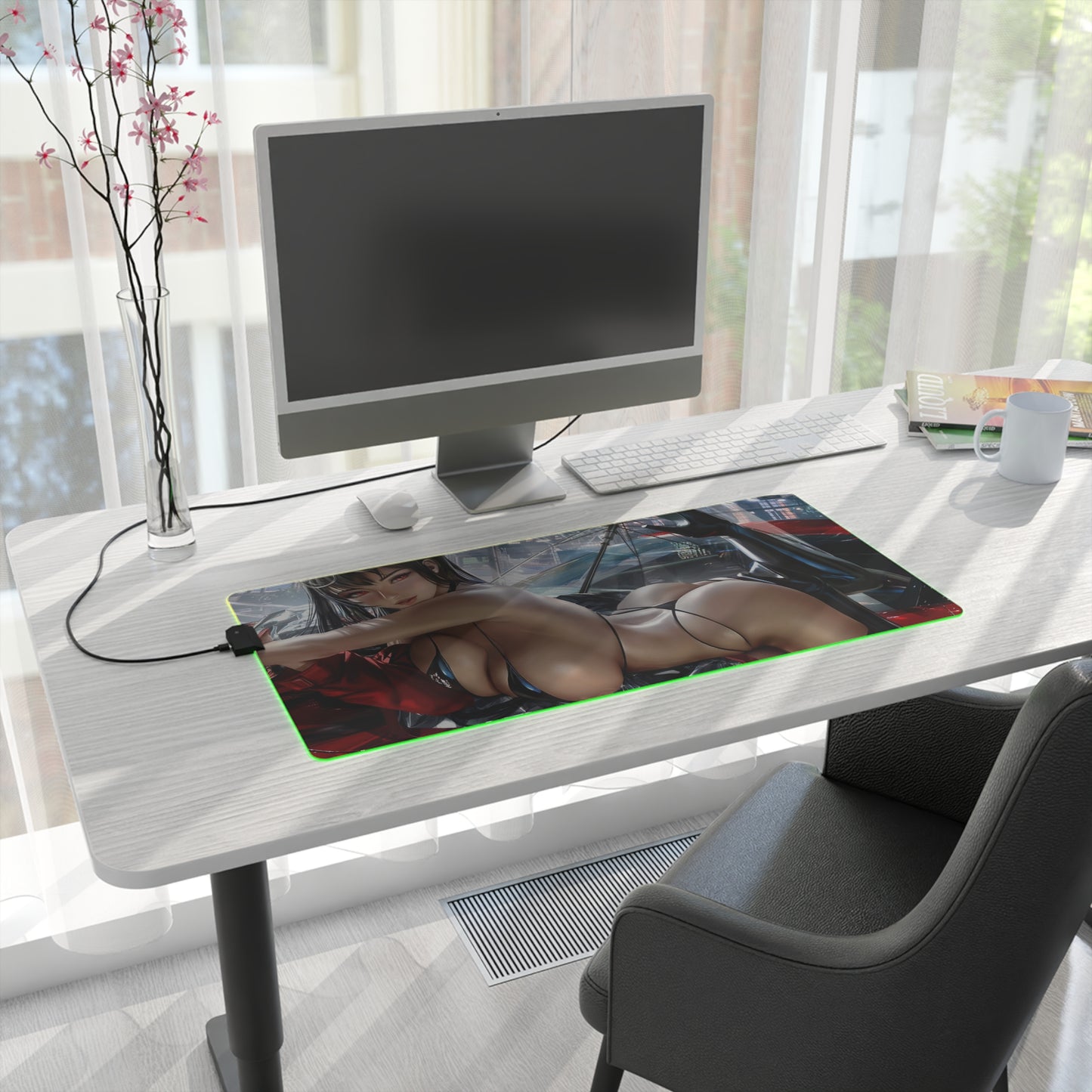 Lewd Anime Mousepad | Azur Lane Taihou | LED Gaming Mouse Pad | Sexy Anime Girl On Car | Lewd Gaming Setup