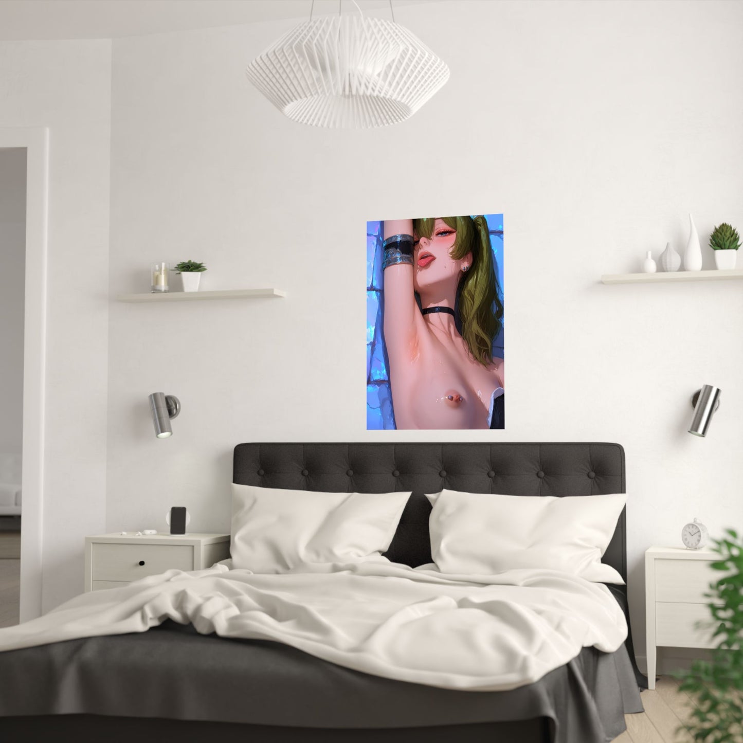 Sexy Waifu Poster | Ecchi | Nude Art | Armpit | Nipple Piercing
