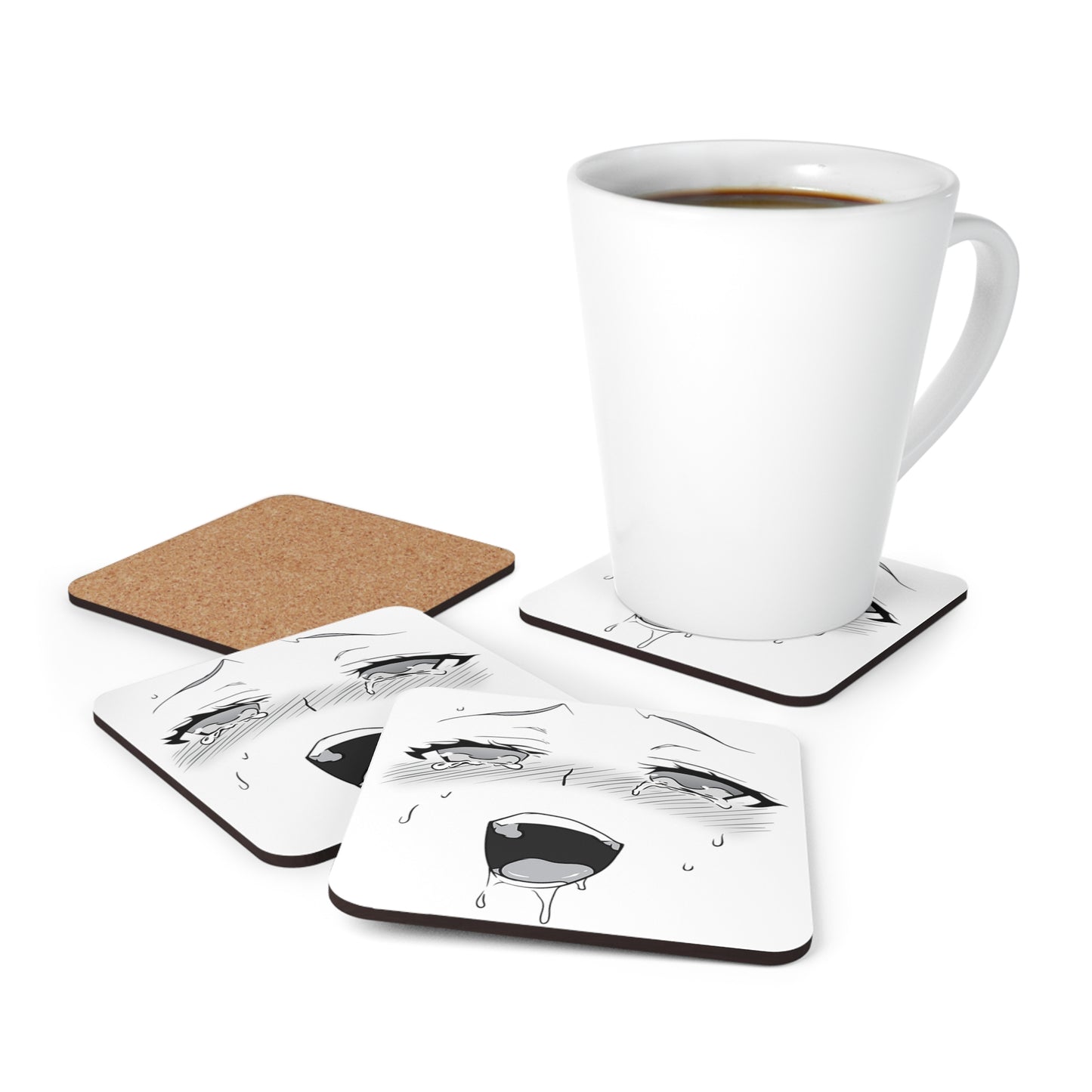 Ahegao Face Coaster | 4-Piece Set | Funny Anime Coasters | Gift For Otaku | Gift For Waifu | Gift For Anime Lover