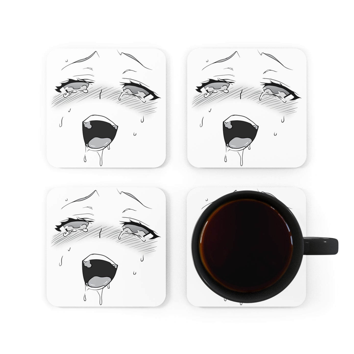 Ahegao Face Coaster | 4-Piece Set | Funny Anime Coasters | Gift For Otaku | Gift For Waifu | Gift For Anime Lover