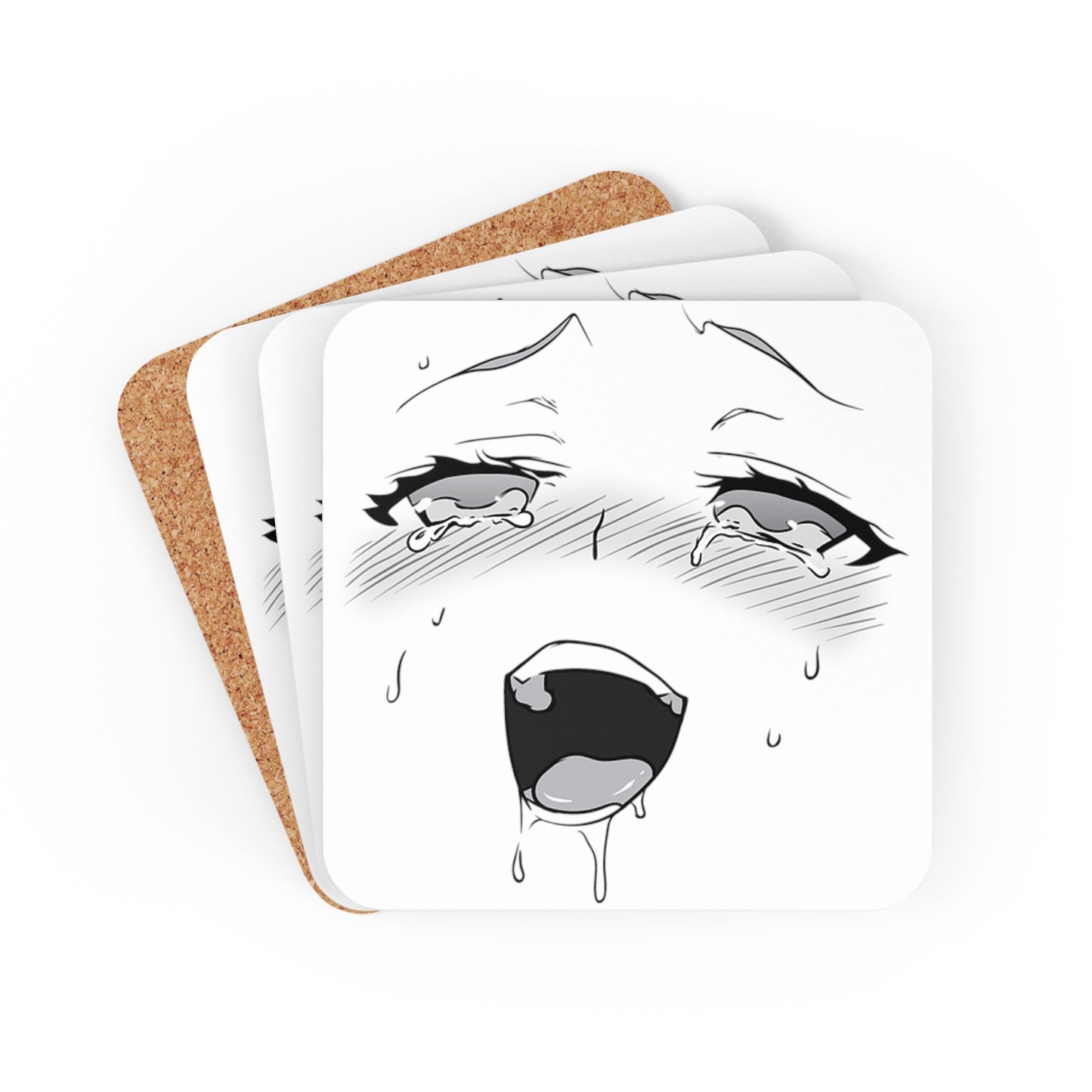 Ahegao Face Coaster | 4-Piece Set | Funny Anime Coasters | Gift For Otaku | Gift For Waifu | Gift For Anime Lover