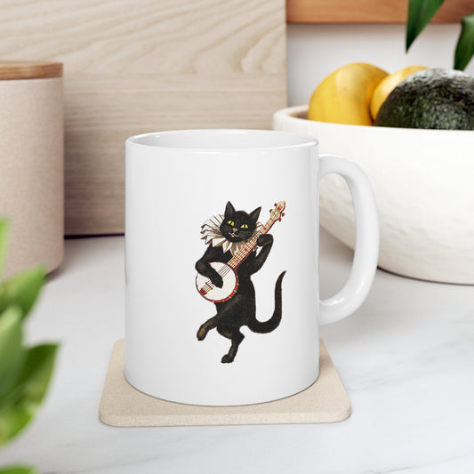 Banjo Cat Mug | Cat  Mug | Banjo | Gift for Cat Lovers | Banjo Cat | Black Cat Mug