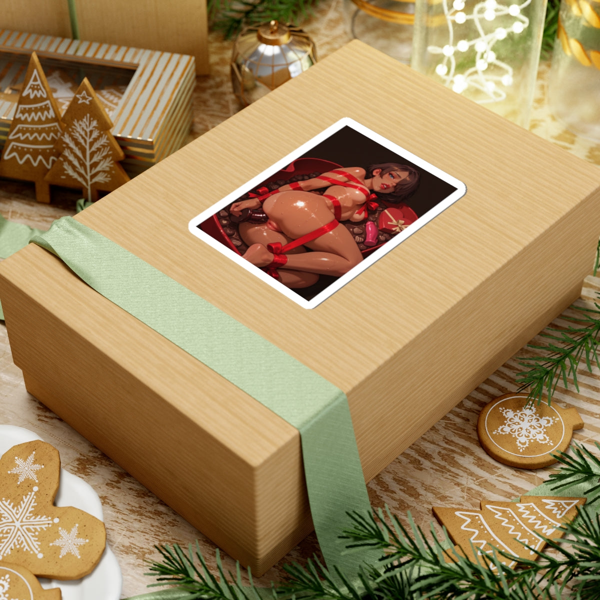 Hentai Waifu Sticker | Gift Wrapped | Anal Dildo | Christmas