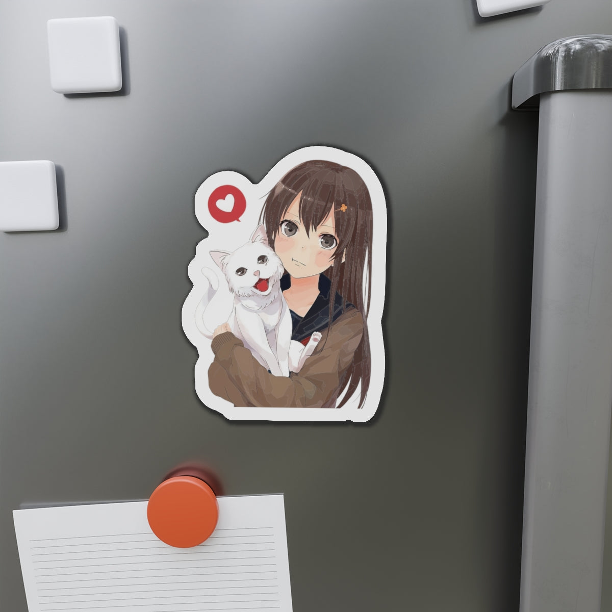 Moe Anime Magnet | Kawaii | Anime Magnet | Anime Girl with Cat Magnet | Otaku | Waifu