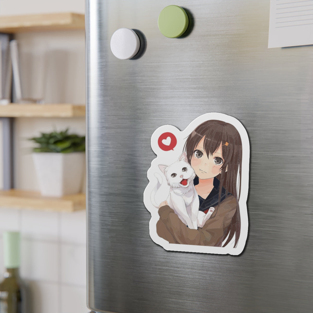 Moe Anime Magnet | Kawaii | Anime Magnet | Anime Girl with Cat Magnet | Otaku | Waifu