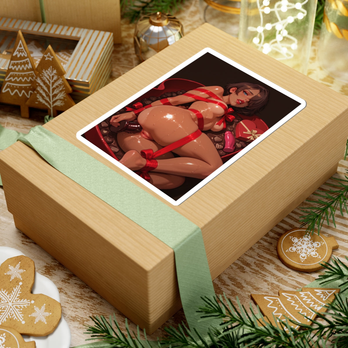 Hentai Waifu Sticker | Gift Wrapped | Anal Dildo | Christmas