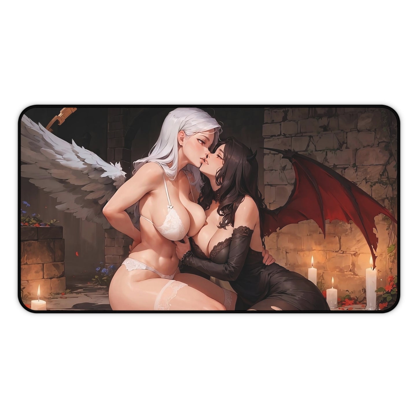 Lewd Mouse Pad | Demon and Angel Kissing | Yuri | Sexy Anime Girls | Ecchi | Waifu | Otaku