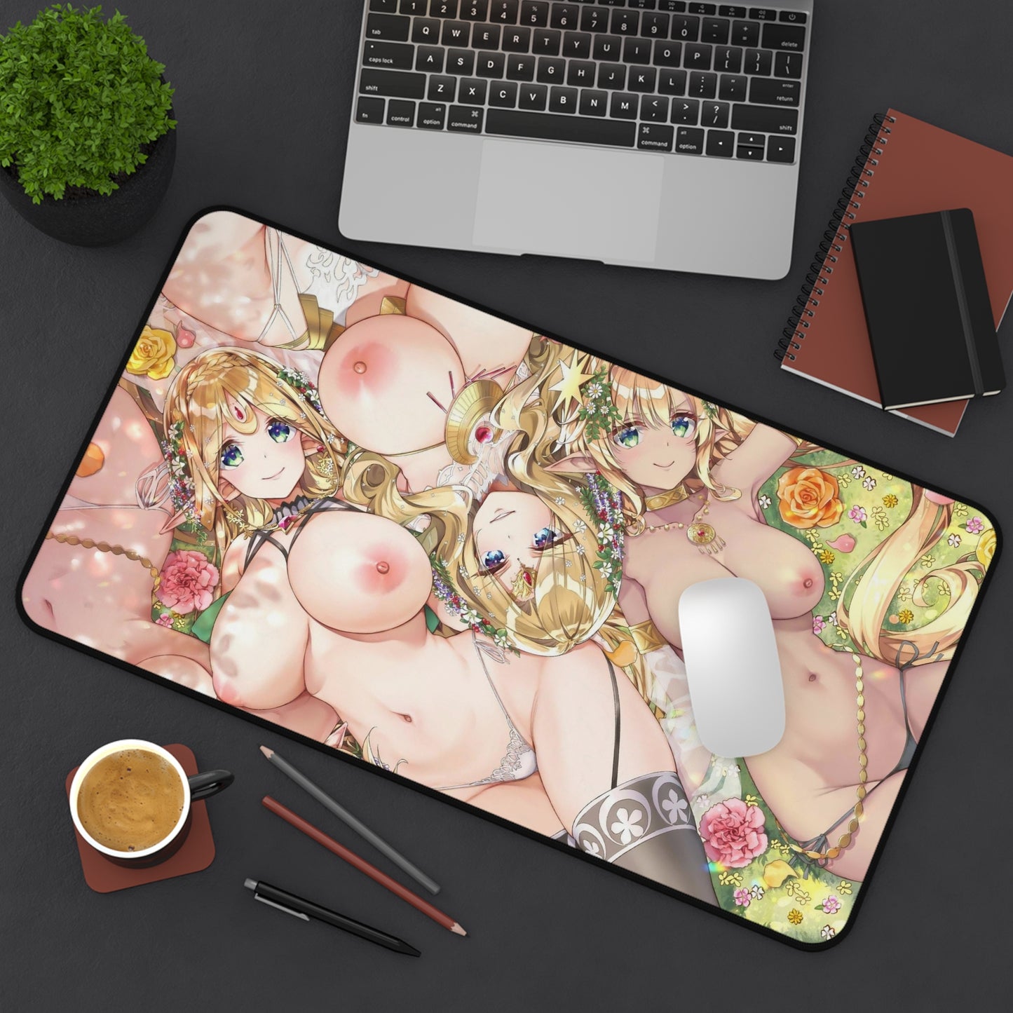 Elf Harem Mouse Pad | NSFW | Lewd Anime Mousepad | Sexy Playmat | Elf | Nude Tits | Naked Anime Girls | Blond | Waifu