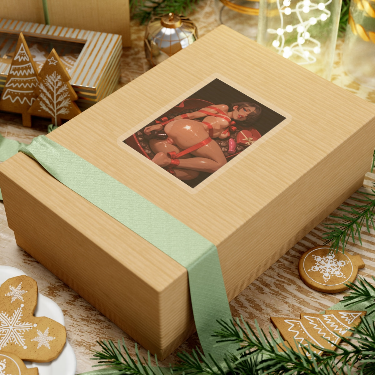 Hentai Waifu Sticker | Gift Wrapped | Anal Dildo | Christmas