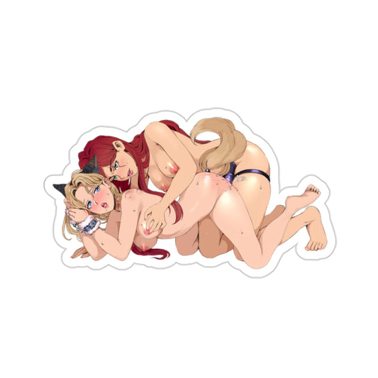 Lewd Lux And Katarin Sticker | Yuri | Fucking | LOL | Cat Ears | Kiss-Cut Sticker | Naked Anime Sticker | Uncensored Anime | Lesbian | Strap-On | Chains | Sex | Bondage