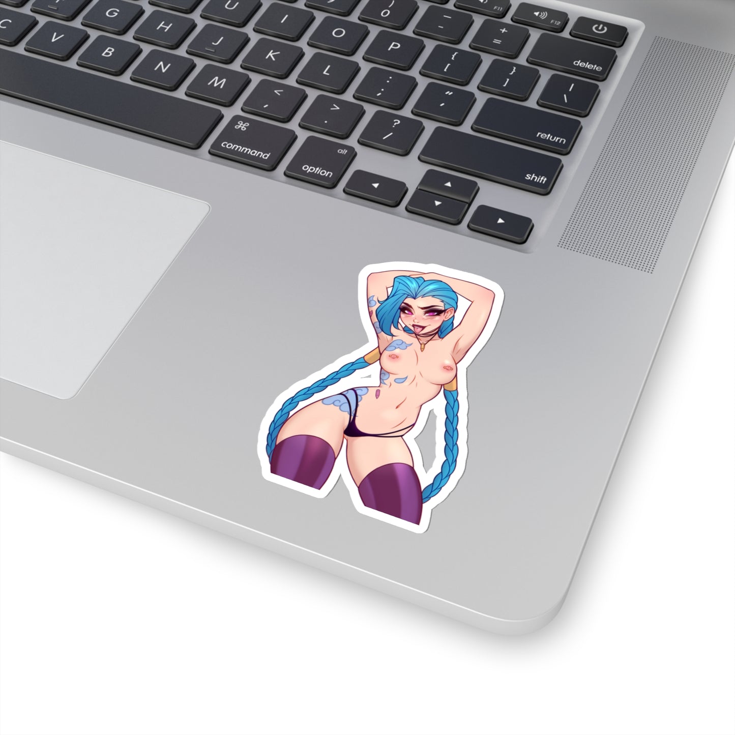 Lewd Jinx Sticker | Nipple Piercings | Kiss-Cut Sticker | Sexy Jinx Sticker | Arcane Sticker | LOL | Sexy Anime Sticker | Lewd Anime Sticker | Otaku | Waifu | Ecchi | Tattoo | Piercing | Blue Hair