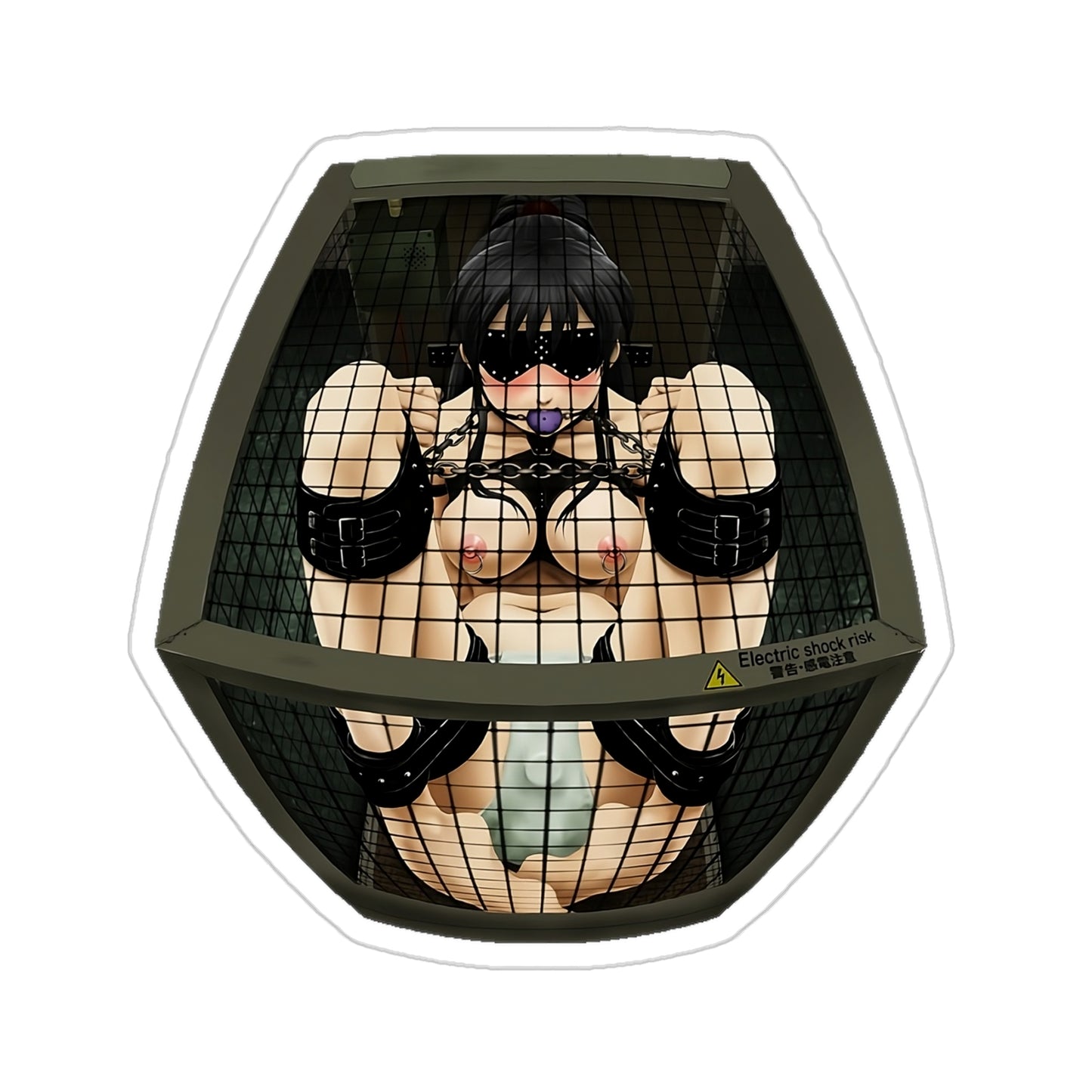 Lewd Anime Sticker | BDSM | Bondage | Dungeon | Uncensored Anime | Lewd Anime Sticker | Blindfolded | Chains | Girl In Box | Ball Gag