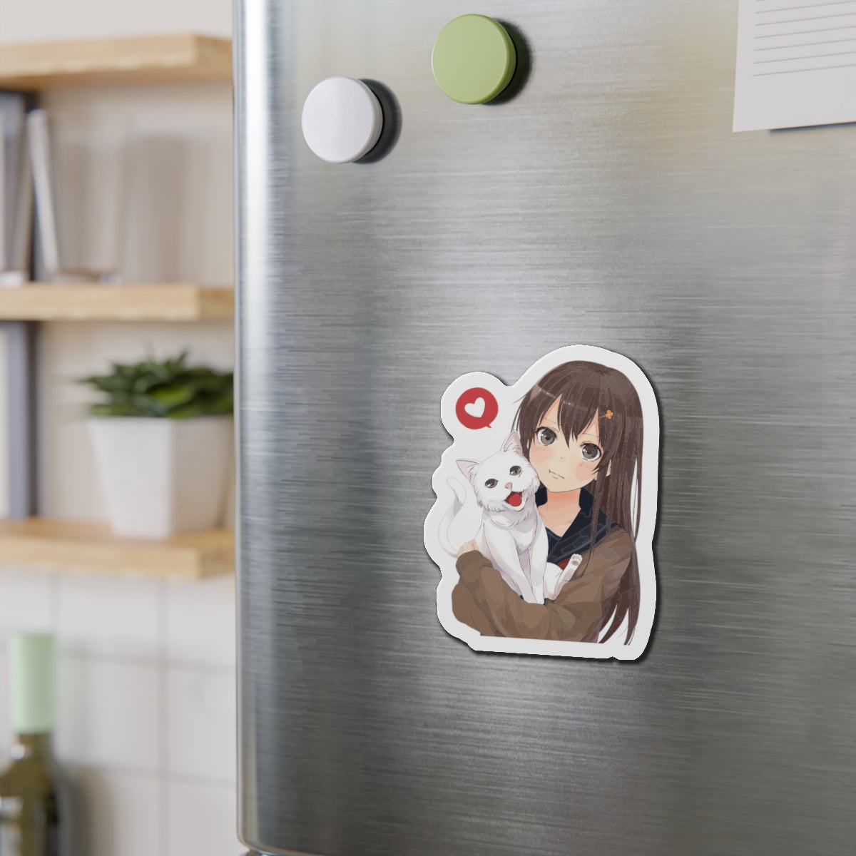 Moe Anime Magnet | Kawaii | Anime Magnet | Anime Girl with Cat Magnet | Otaku | Waifu