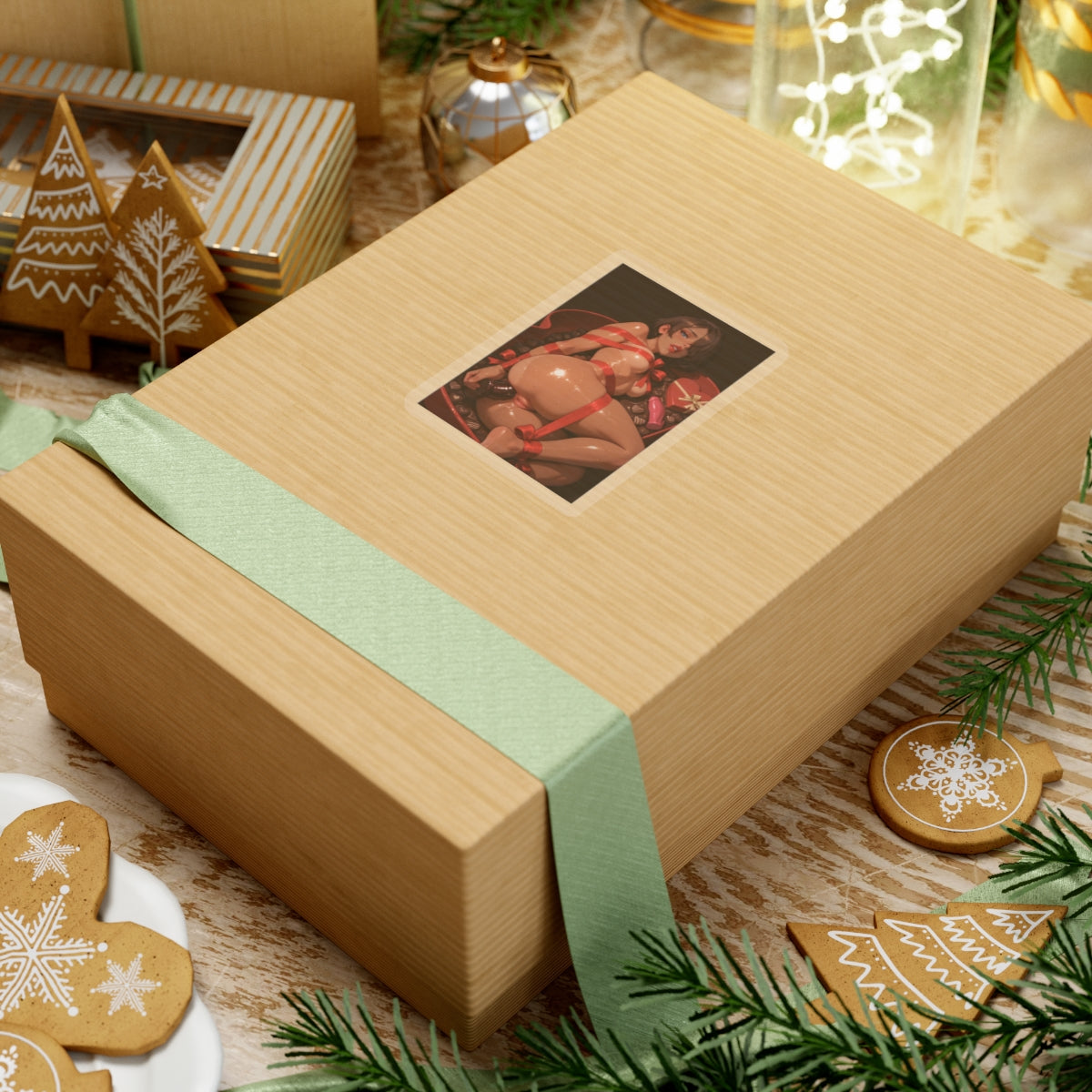 Hentai Waifu Sticker | Gift Wrapped | Anal Dildo | Christmas