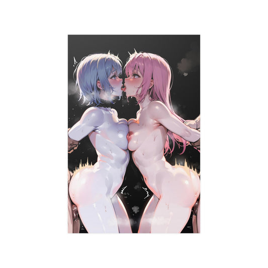 Waifu Poster | Hot Anime Girls | Pressed Against Each Other | Big Tits | Ecchi | Waifu | Ahegao | Sexy Poster | Erotic | Hentai Poster