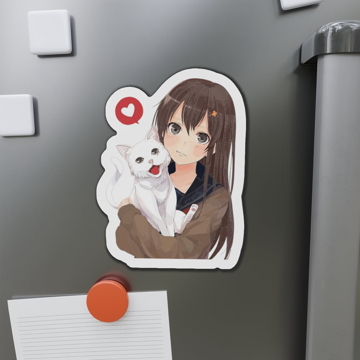 Moe Anime Magnet | Kawaii | Anime Magnet | Anime Girl with Cat Magnet | Otaku | Waifu