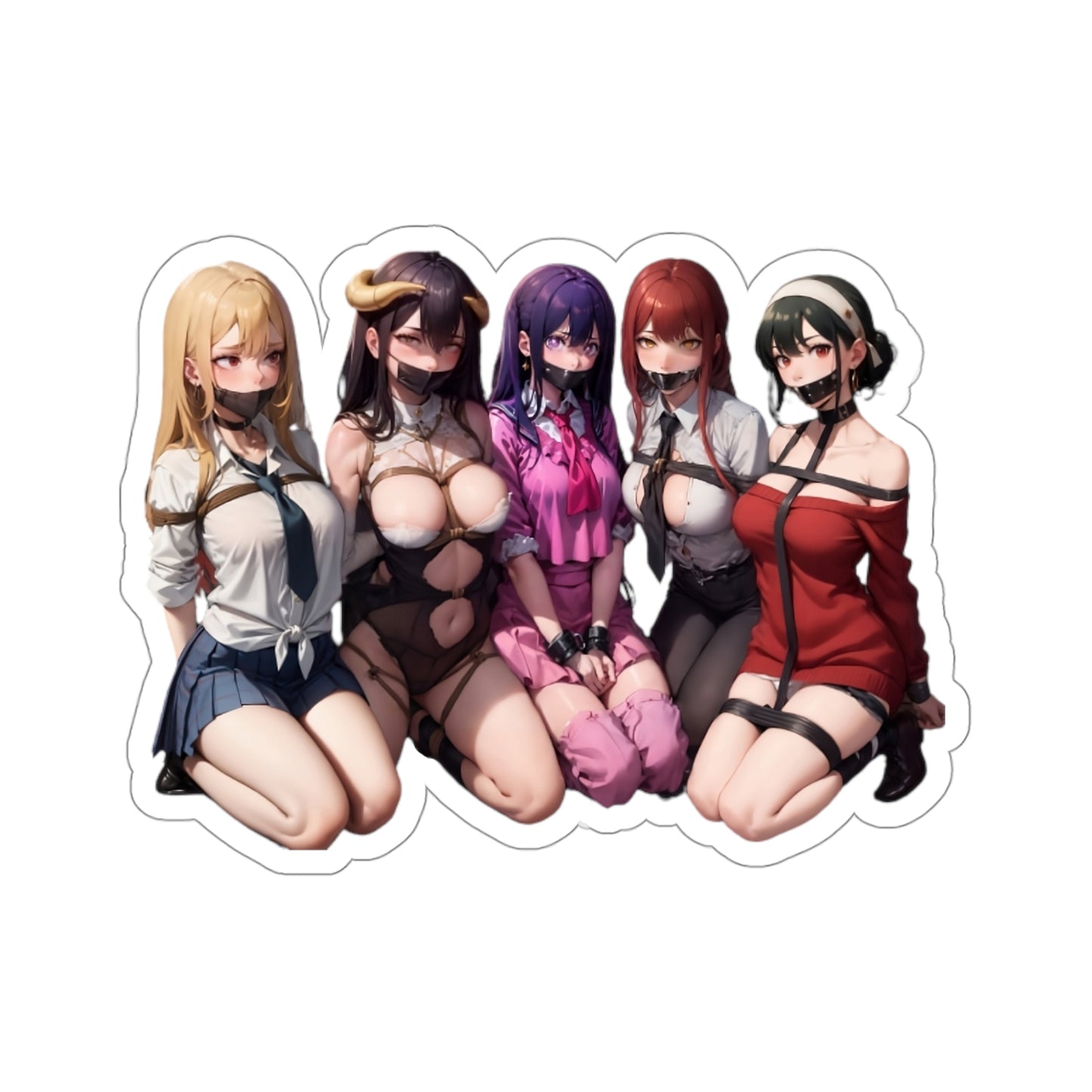 Lewd Anime Girls Sticker | Bondage | Makima | Yor | Ai Hoshino | Albedo | Marin Kitagawa | BDSM | Waifus | Kiss-Cut Sticker | Dungeon | Shibari | Sexy Anime Sticker