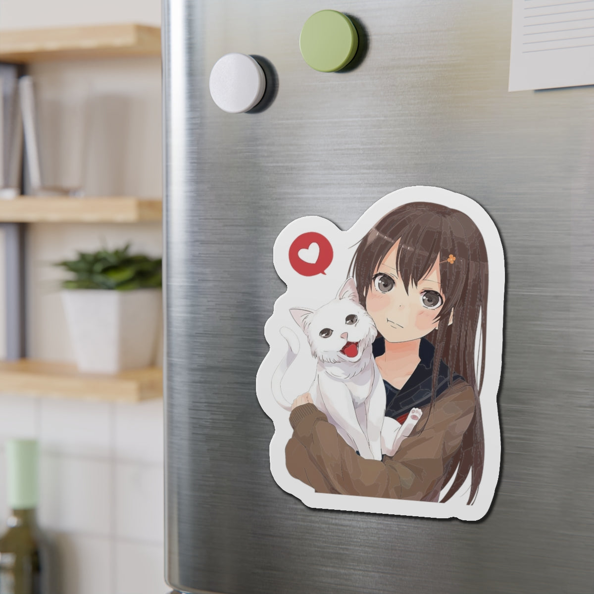 Moe Anime Magnet | Kawaii | Anime Magnet | Anime Girl with Cat Magnet | Otaku | Waifu