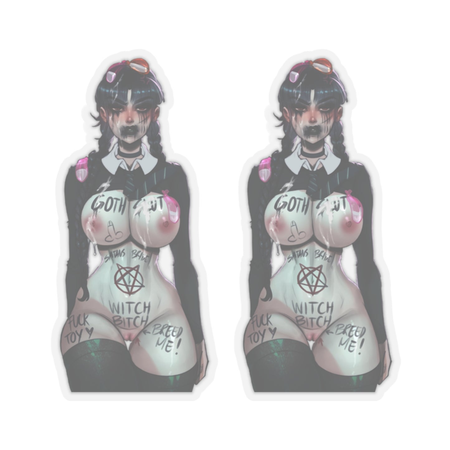 Lewd Wednesday Sticker | Goth Slut | 2 Stickers For The Price Of 1 | Lewd Anime Sticker | Kiss-Cut Sticker | Otaku | Waifu | Tits | Uncensored Anime | Addams Family | Goth | Emo | Sexy Anime Sticker | Cum Slut | BDSM | Satanism