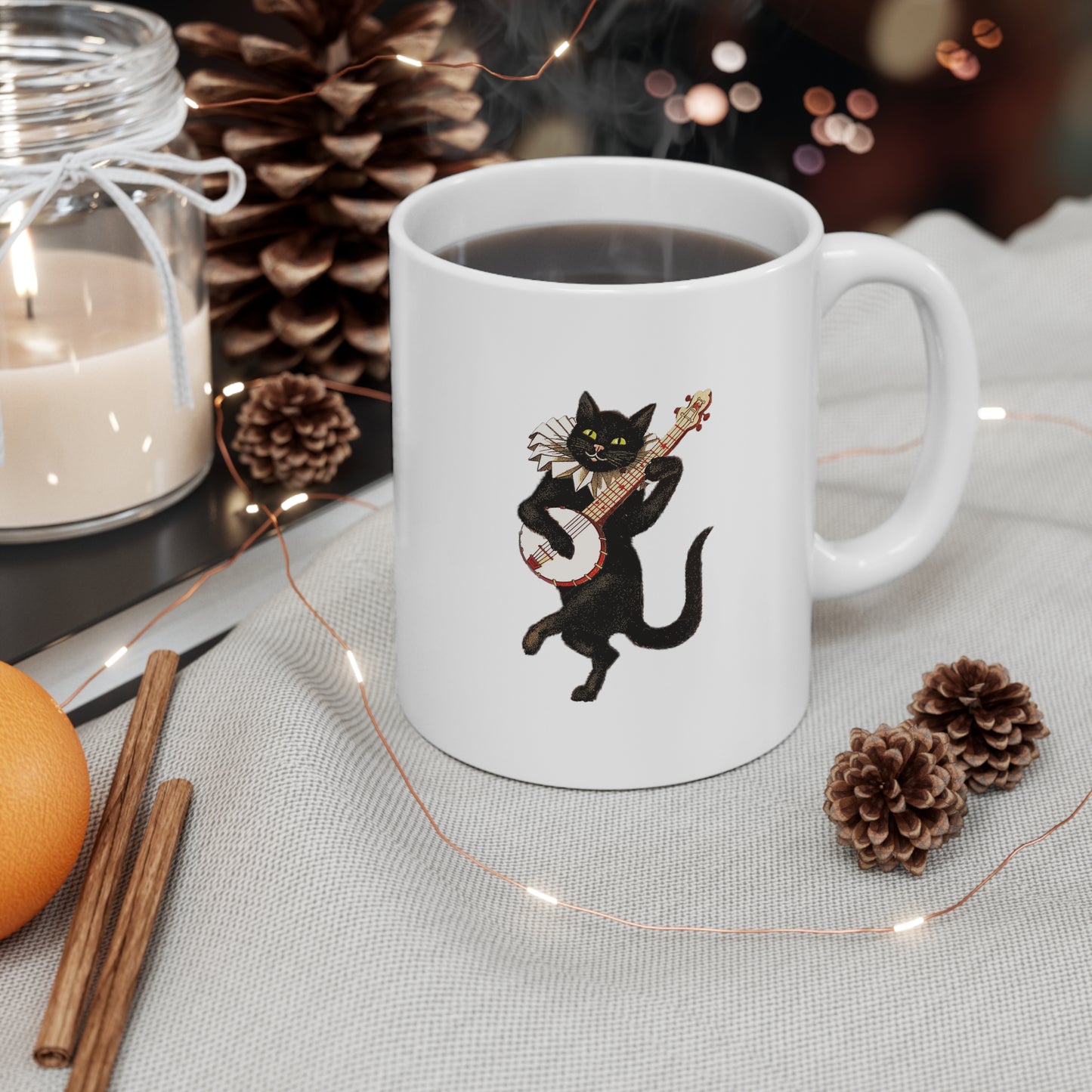 Banjo Cat Mug | Cat  Mug | Banjo | Gift for Cat Lovers | Banjo Cat | Black Cat Mug