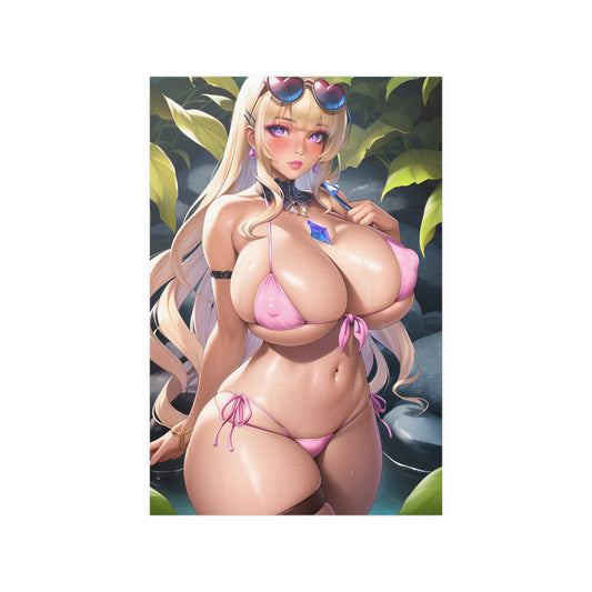 Waifu Poster | Hot Anime Girl | Ecchi | Busty Blonde | Huge Tits | Bimbo | Gyaru