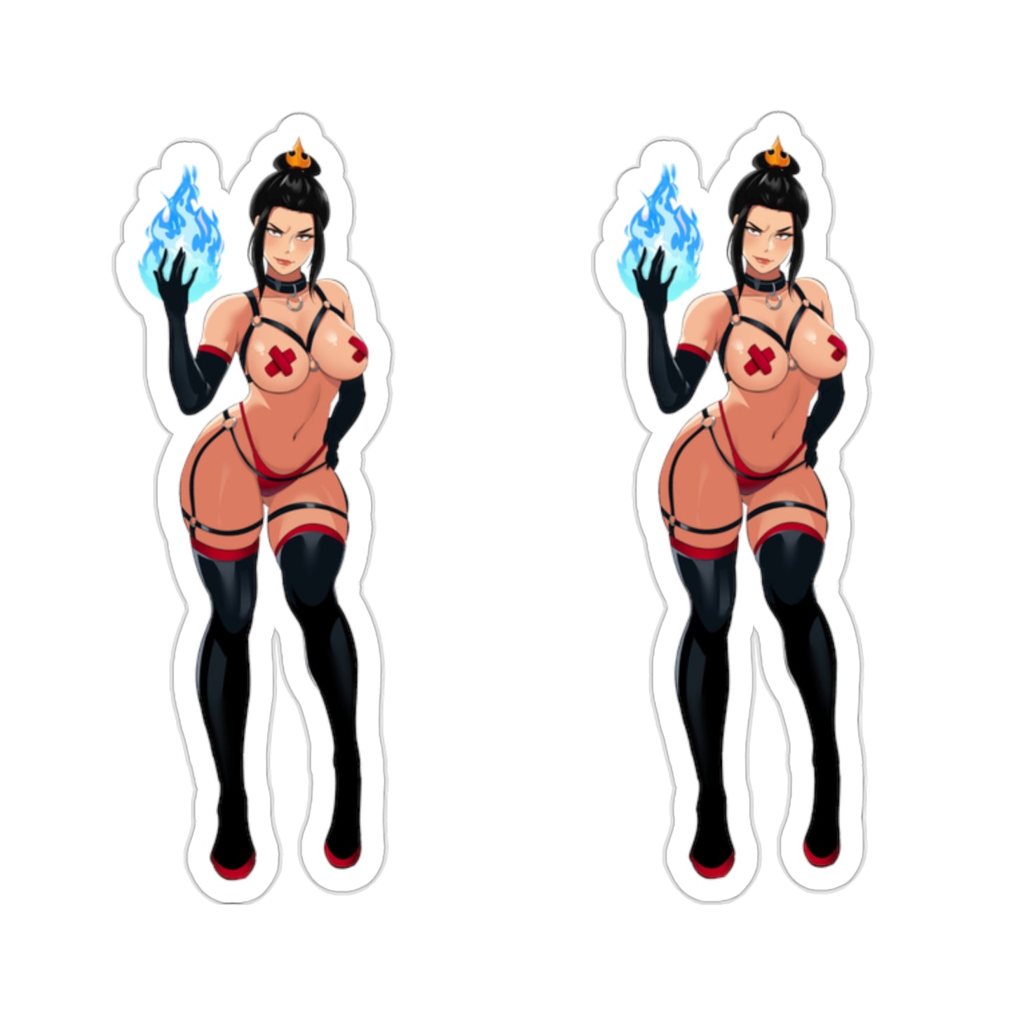 Lewd Azula Sticker | 2 Stickers For The Price Of 1 | Blue Flame | Kiss-Cut Sticker | Avatar Sticker | Sexy Anime Sticker | Lewd Anime Sticker | Otaku | Waifu | Fire